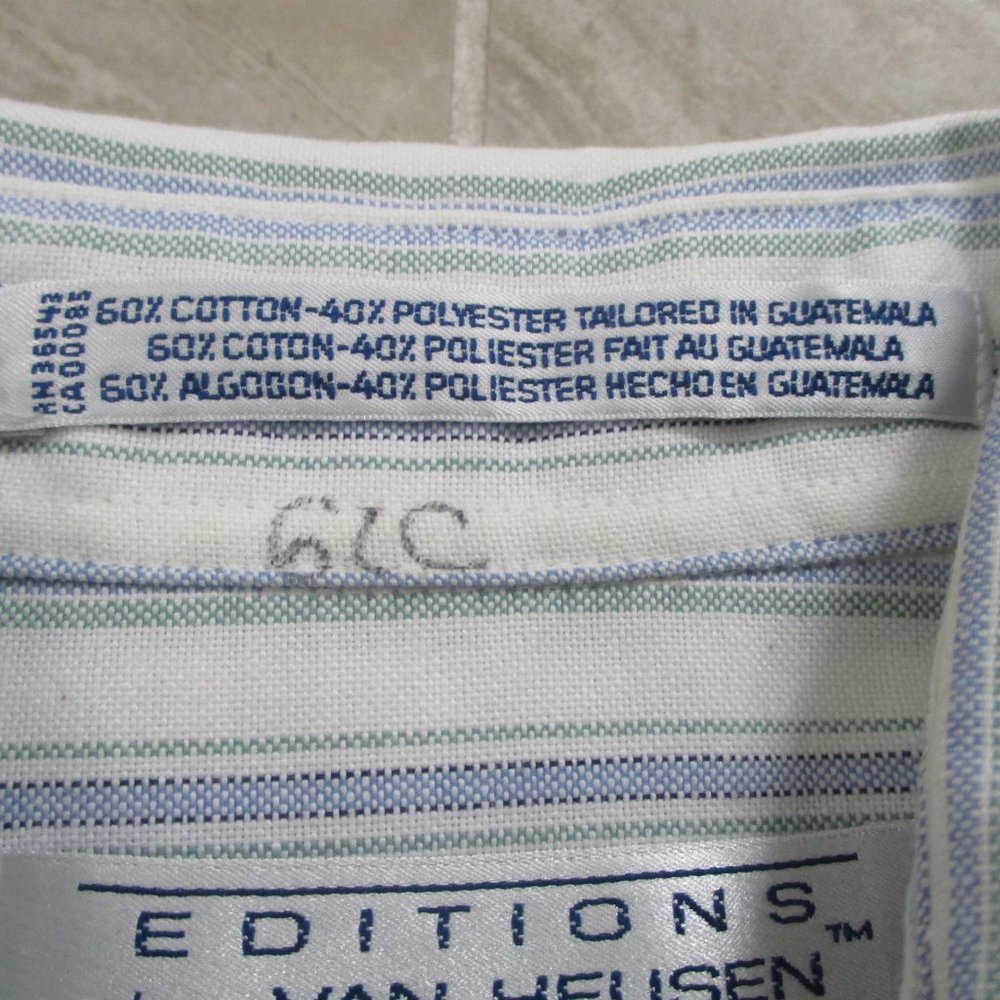 Short Sleeve Button Down Oxford Shirt sz M White Blue Green Stripe - Picture 11 of 11